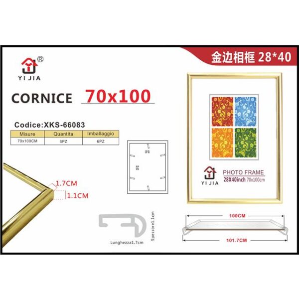 58771 8001684660834 XKS-66083 CORNICE PER FOTO IN VETRO BORDO FINE EFFETTO CROMO ORO CM.70 X 100