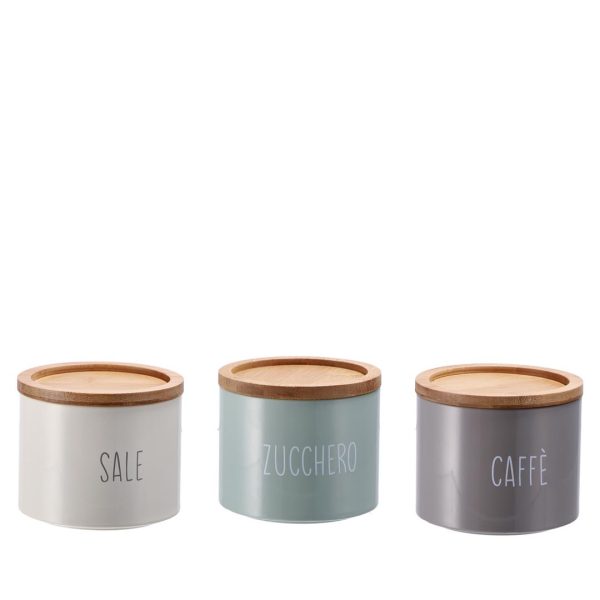 58819 8021785863958 86395 STAR barattolo cucina in latta con coperchio bamboo ø11xh9,5cm ass3col