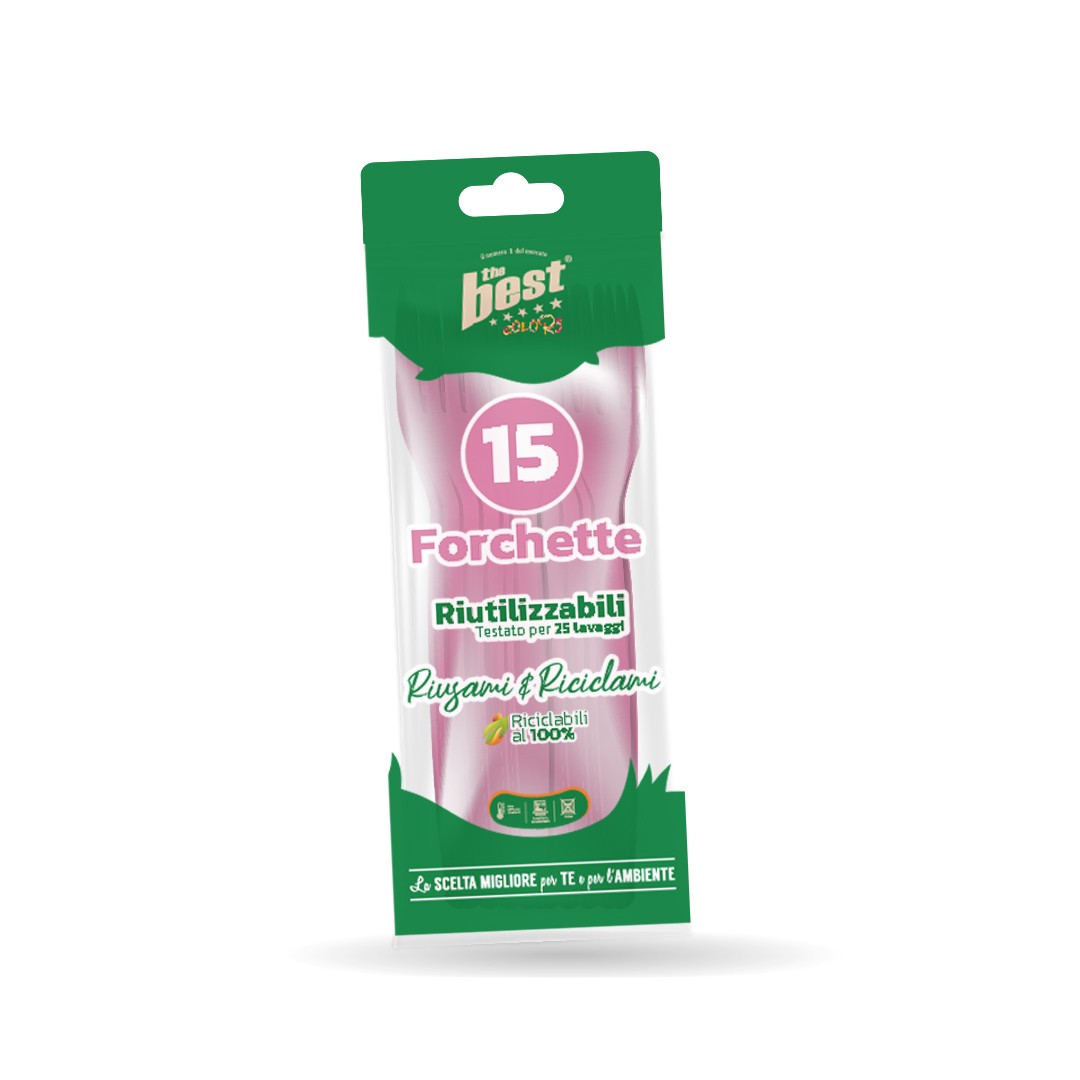 58986 8053670582125 209003 VISCIO the best forchette riciclabili 15pz rosa