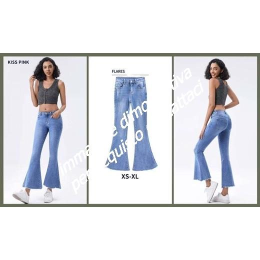 59320 9200000593200 A189 ABBIGLIAMENTO DONNA JEANS SKINNY SIZE:XS-XL VITA BASSA PUSH UP A ZAMPA DI ELEFANTE