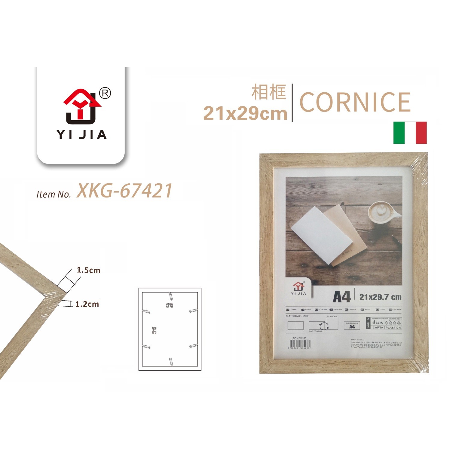 59461 8001684674213 LWXKG-67421 cornice per foto in vetro con bordo effetto legno chiaro 21x29,7cm