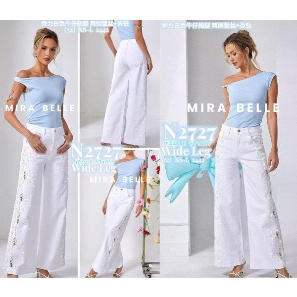 59561 8050043166470 N2727 abbigliamento donna jeans a palazzo con pizzo e strass su entrambi i latidei pantaloni