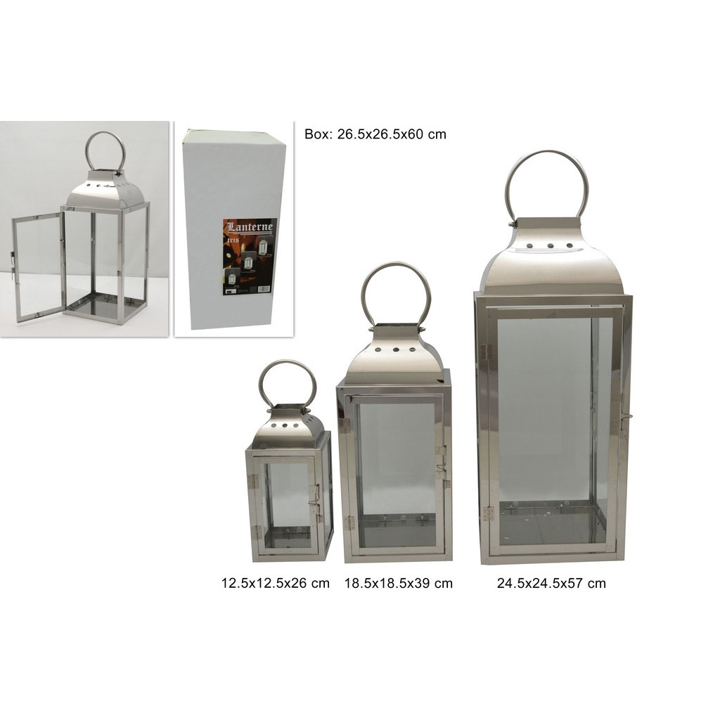 59734 9200000597345 MA001304 1/3 lanterna portacandela inox quadrata silver cm.12 x h25