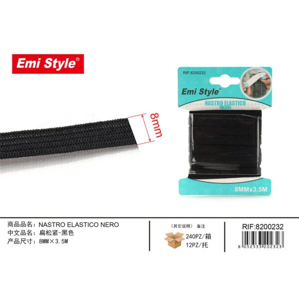 59900 8052533202323 8200232 NASTRO ELASTICO NERO 8MM X 3.5M