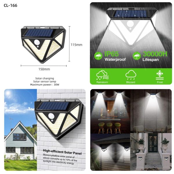 60299 8435644430302 QS221225 LUCE PER GIARDINO ENERGIA SOLARE LAMPADA CON SENSORE DA PARETE 30W CL-166