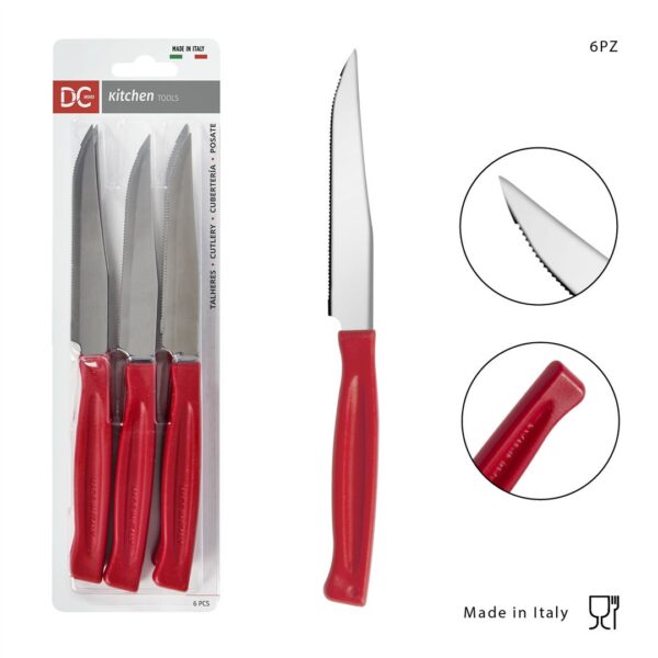 60489 8057829340208 0137156 DC set 6 coltelli bistecca a punta 11cm rossi