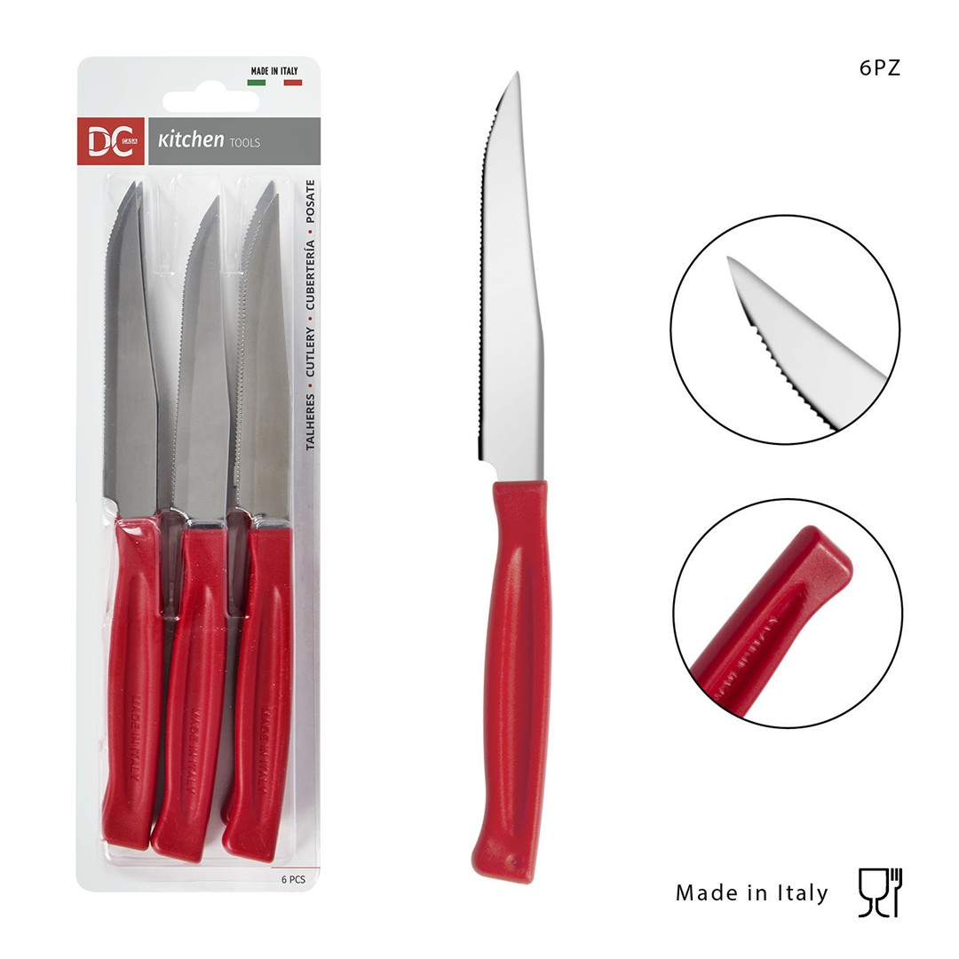 60489 8057829340208 0137156 DC set 6 coltelli bistecca a punta 11cm rossi