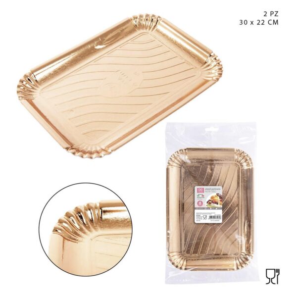 60496 8057829405372 0129169 VASSOIO CARTA PER DOLCI ORO ART.05 CM.30X22 2PZ