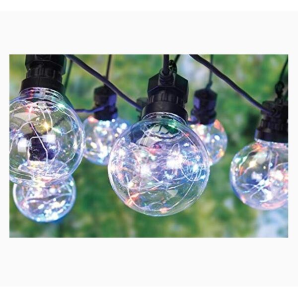 61353 8027458124630 195307 VISCIO catena party 3,6m prolungabile 10 lampadine ø80mm a goccia in vetro con 10 microled rgb &spina ip44 cavo nero 3m flash multicolor