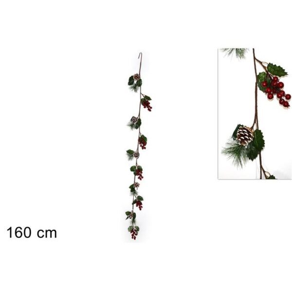 61492 8033113771644 RO009161 addobbo natalizio ramo bacche c/rametto e pigne innevate h160cm