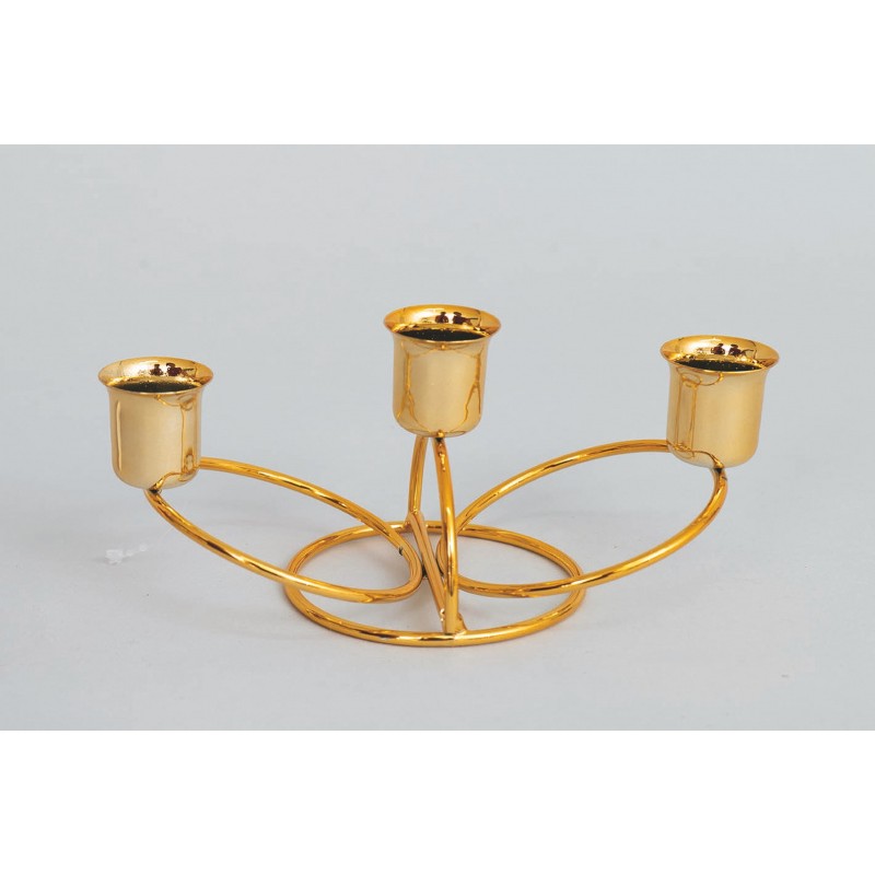 61746 8019959876644 CEN-87664 porta candele in metallo triplo 15x9cm oro cerchi