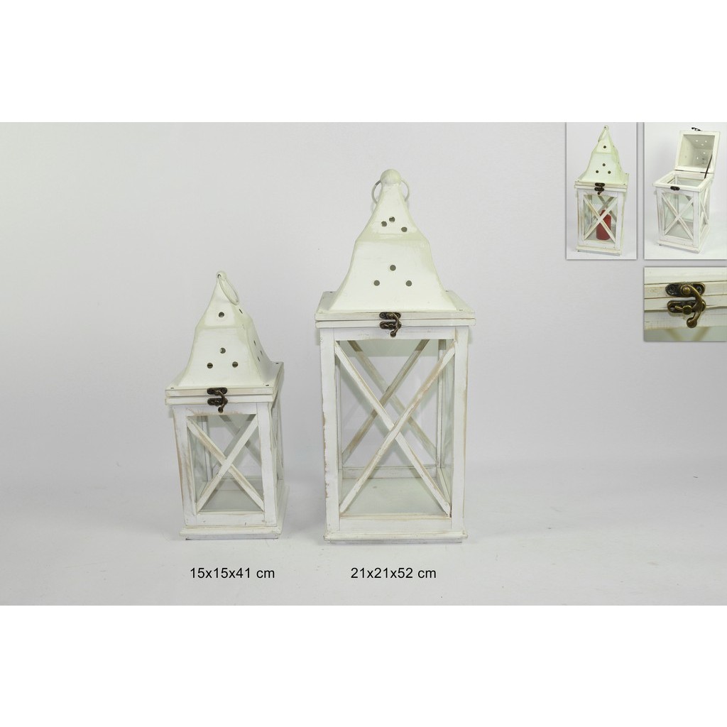 62291 8034048320129 BY5HJ82C BIANCO 1/2 lanterna legno/metallo col.bianco cm.21 x h52