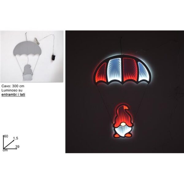 62430 8053482127507 CA013191B luci di natale a led effetto 3d a specchio sui due latiin fibra ottica da interno gnomo con paracaduta ø60cm con base d’appoggio