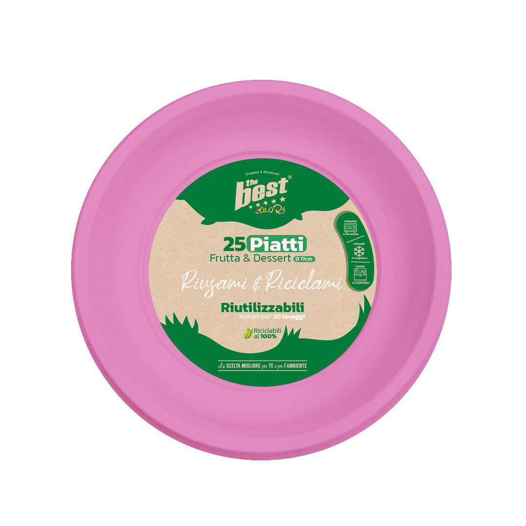 62919 8053670580633 208177 VISCIO coord. rosa piatti riciclabili dessert 25pz ø17cm