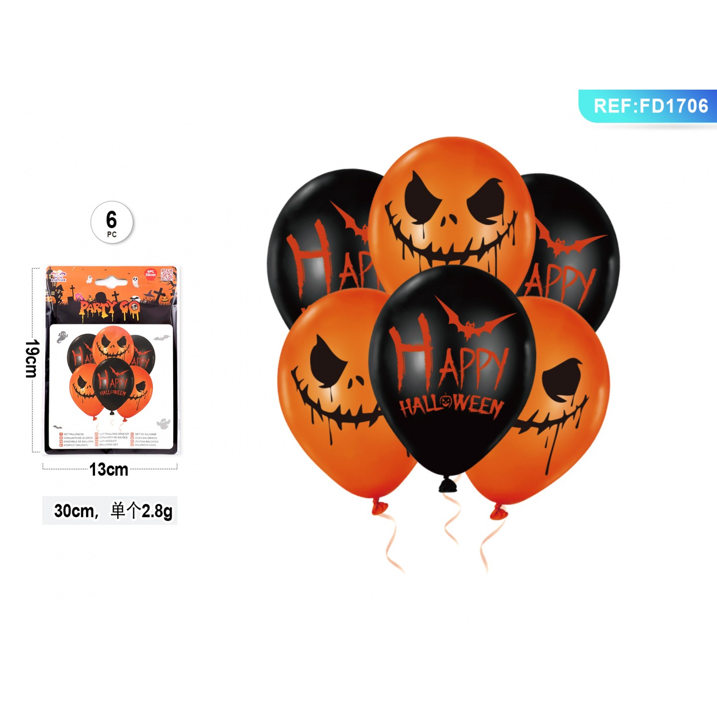 63192 8058617311066 FD1706 halloween palloncini 6pz ass