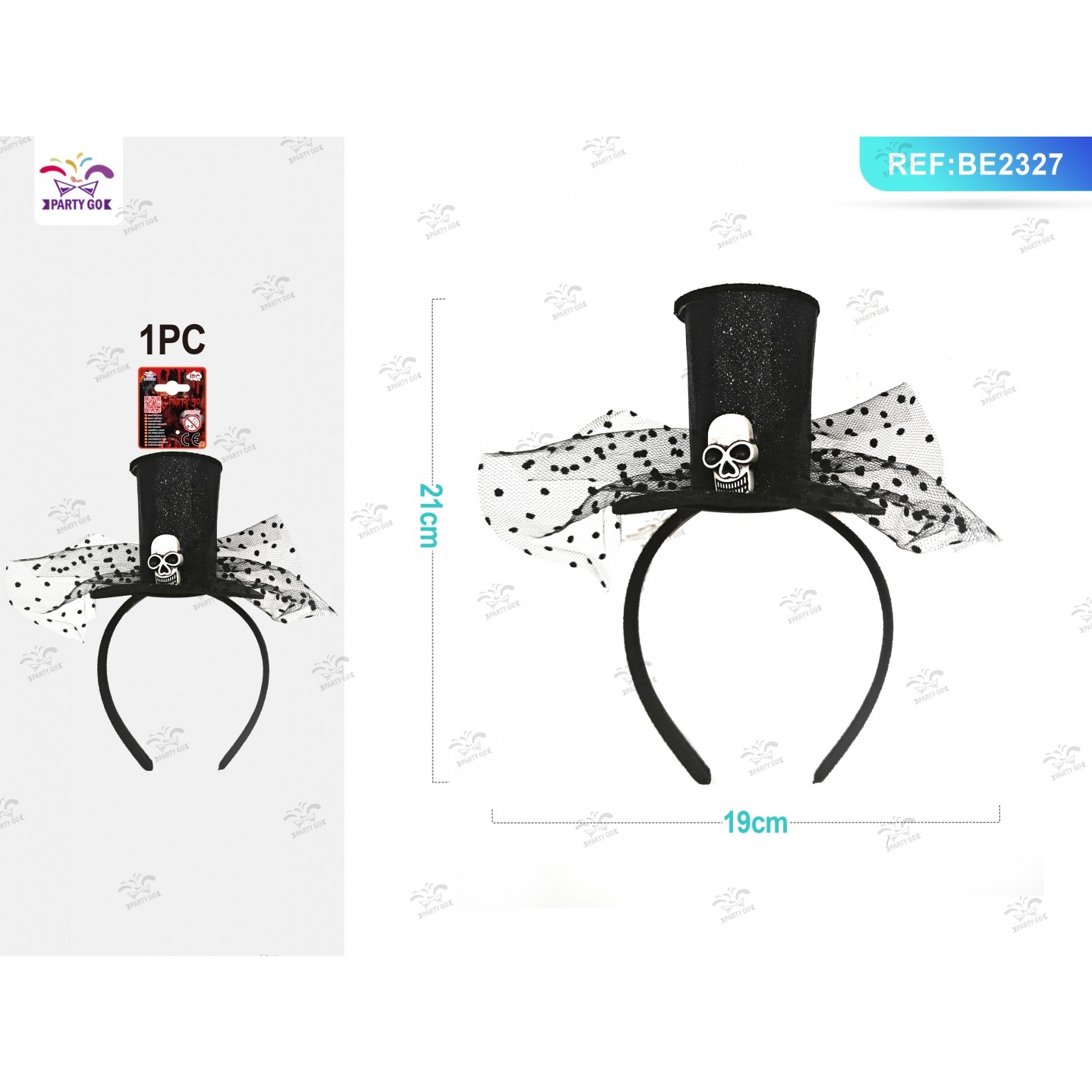 63482 8058617309278 BE2327 halloween cerchietto con cappello e teschio