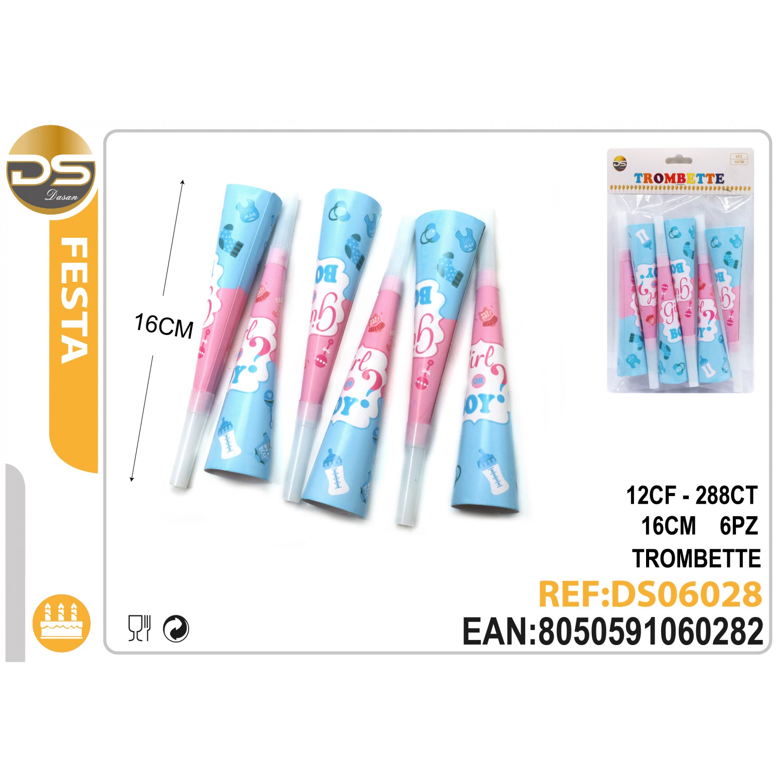 64117 8050591060282 DS06028 trombette girl or boy 6pz
