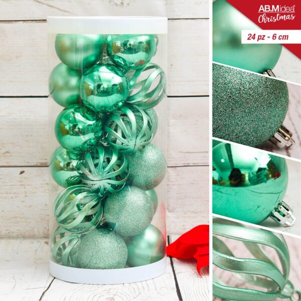 64396 8055710031402 HX968920 palline di natale 4dec in box ø60mm 24 sfere verde menta