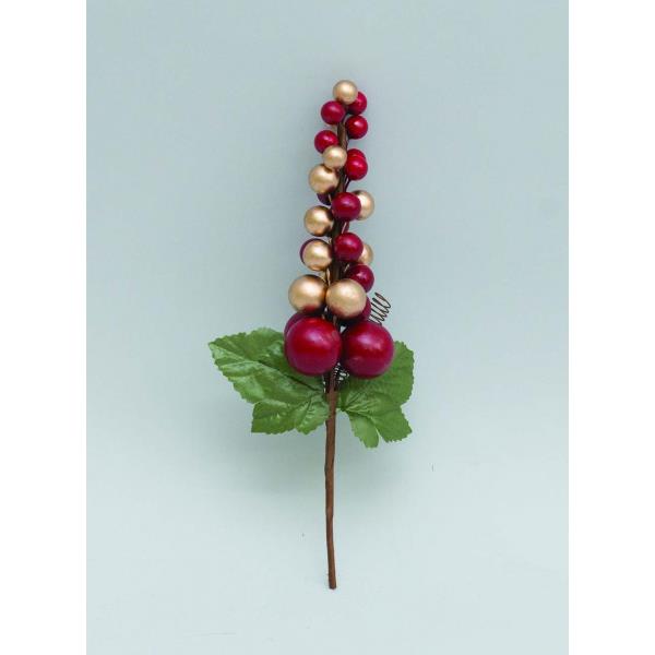 64496 8019959471115 AP-47111 ADDOBBO FIORE NATALIZIO RAMETTO 15CM BACCHE ROSSE/ORO