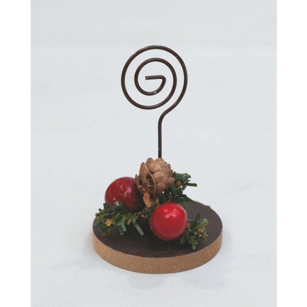 64710 8019959386853 FA-38685 segnaposto p/biglietto 10cm dec.pigna e bacche rosse