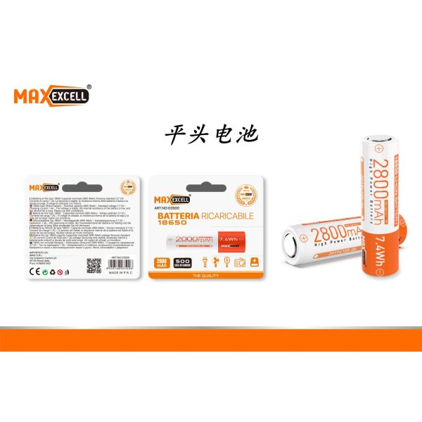 65464 8068688035006 035006 batteria ricaricabile 3,7v litio pila 18650 2800mah 500 cicli di ricaria
