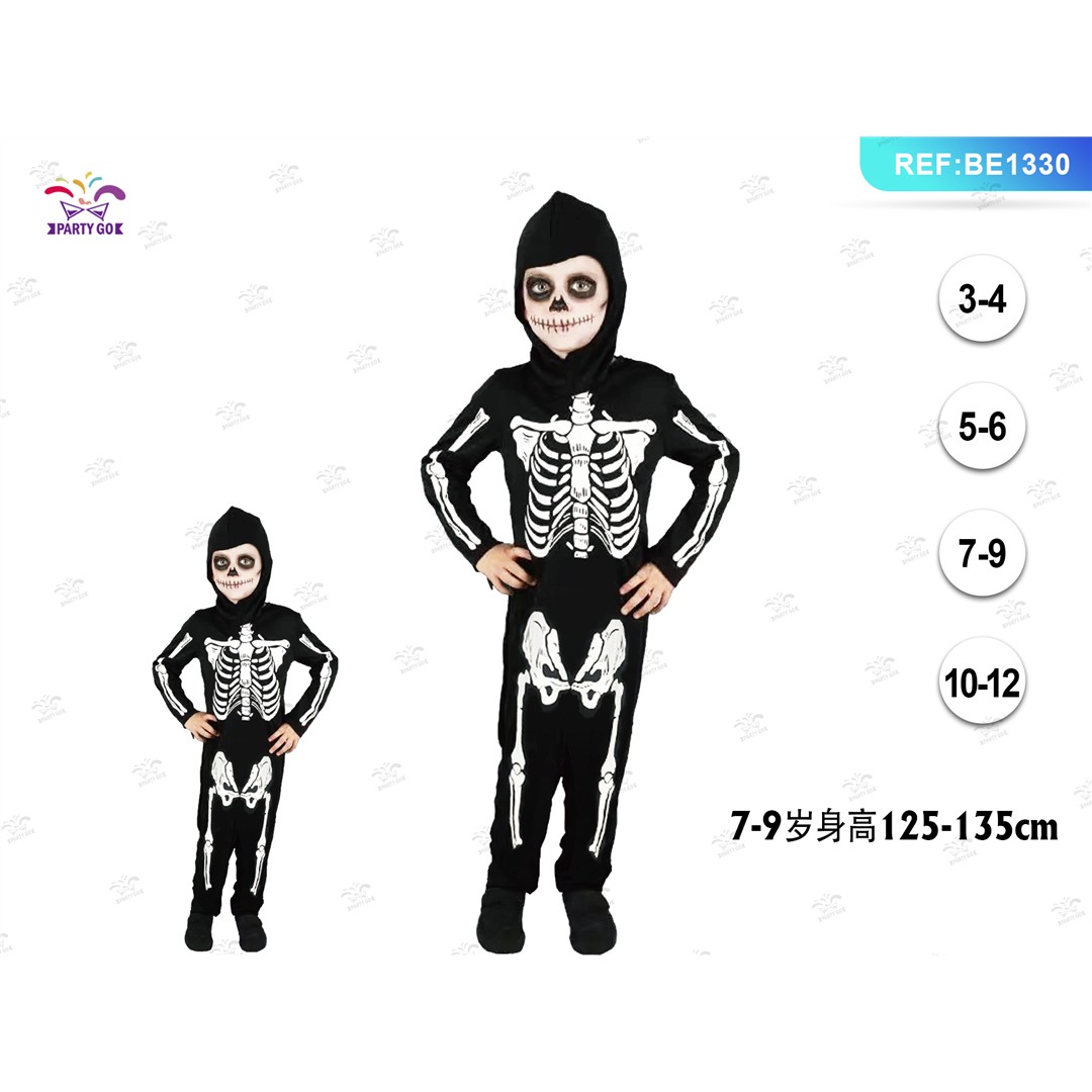 65703 8058617863305 BE1330 halloween costume unisex bambini scheletro tg.7-9 anni