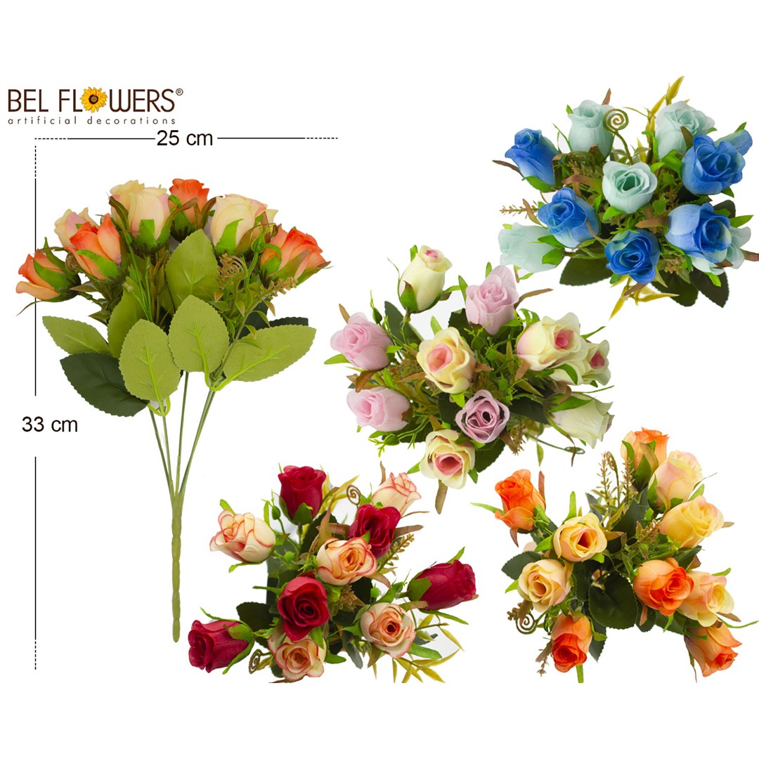 66173 8050260088913 BFHH028-08891 fiore mazzo bush piccolo x10 roselline 33cm