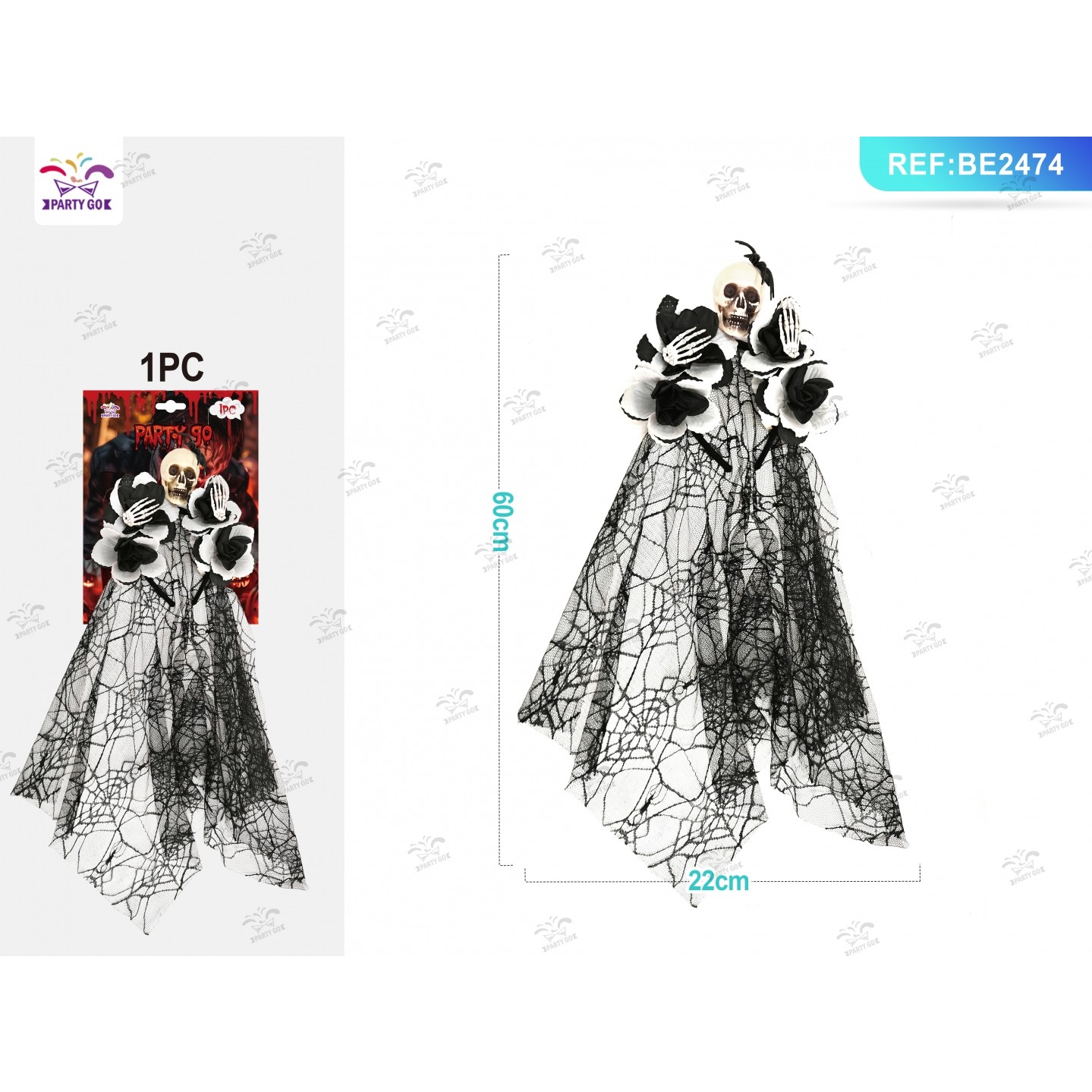 66664 8058617313442 BE2474 halloween cerchietto con fiori e teschio
