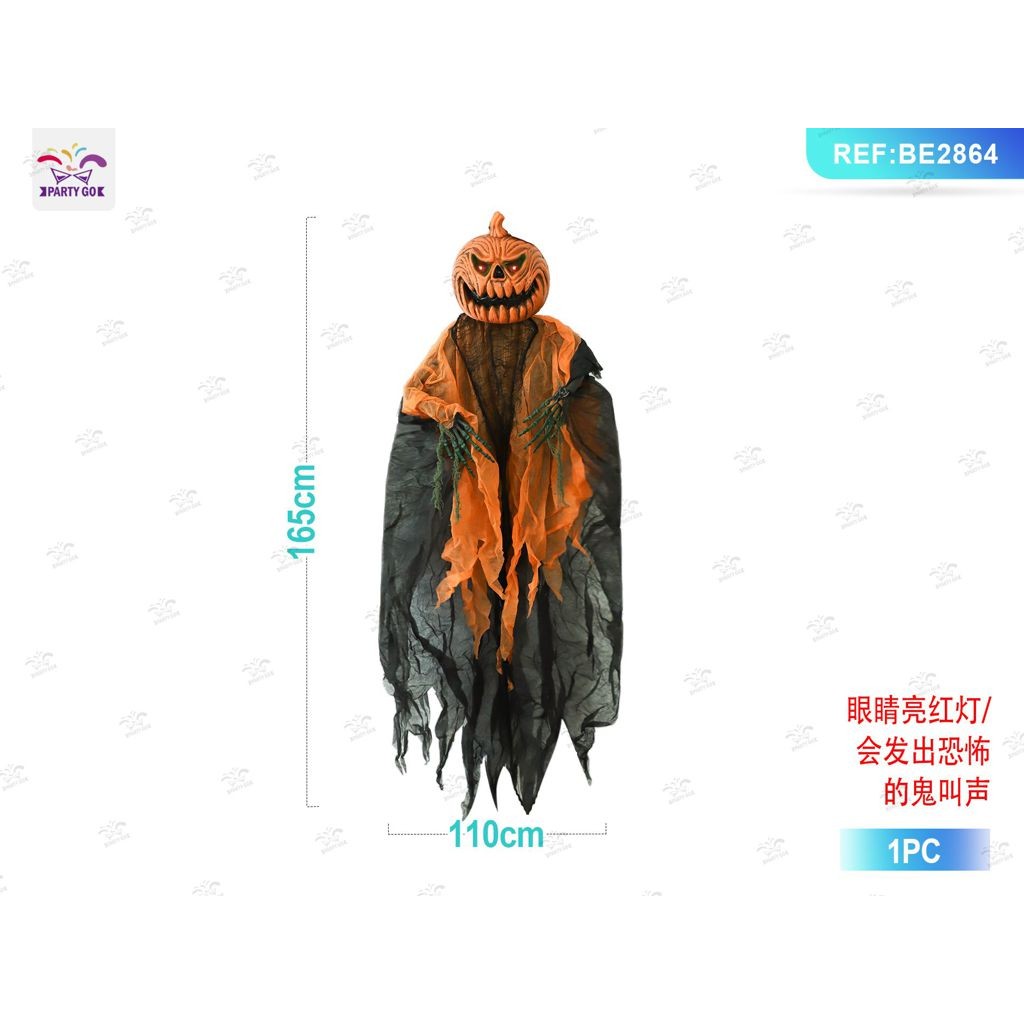 66960 8058617982341 BE2864 halloween mostro forma di zucca con luci e suoni da appendere