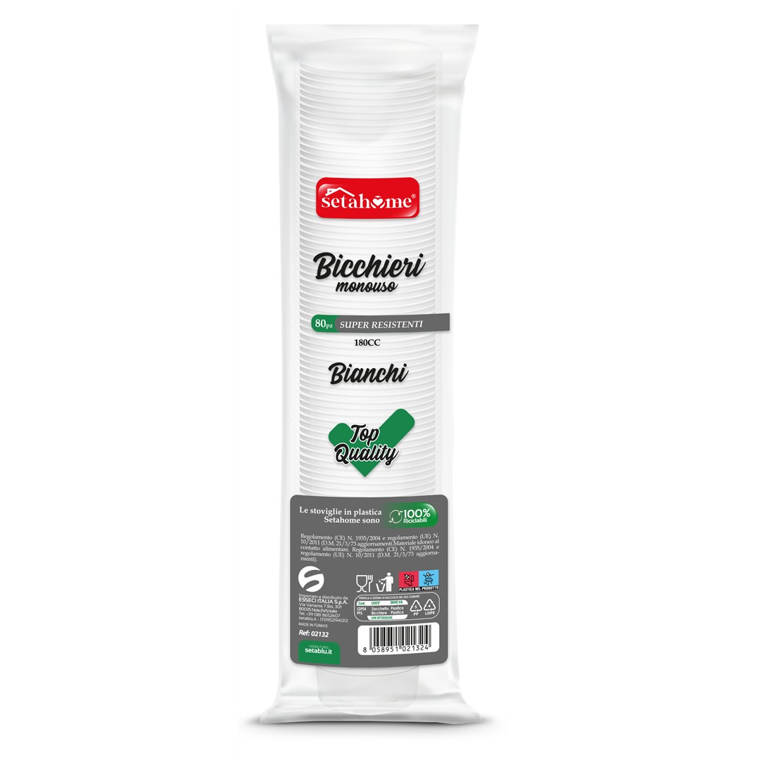 68268 8058951021324 02132 coord. bianco bicchieri di plastica 180cc 80pz bianchi