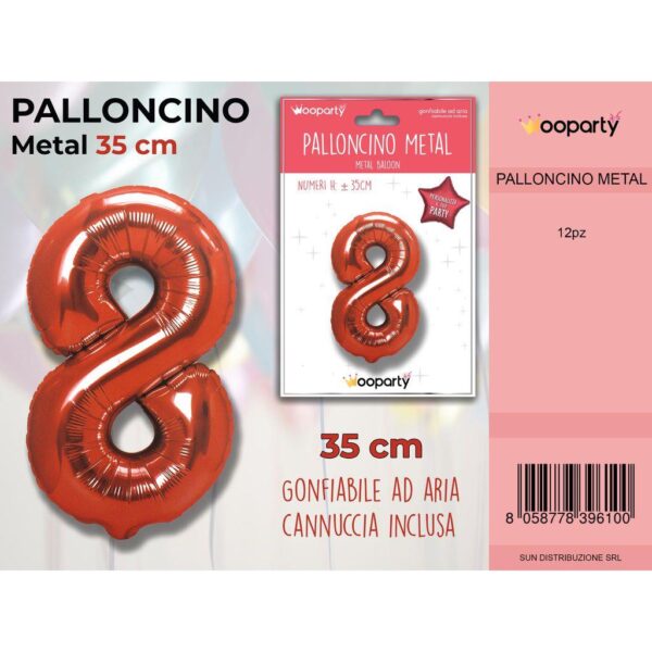 68570 8058778396100 7839610 PALLONCINO METAL 35CM ROSSO NUMERO 8