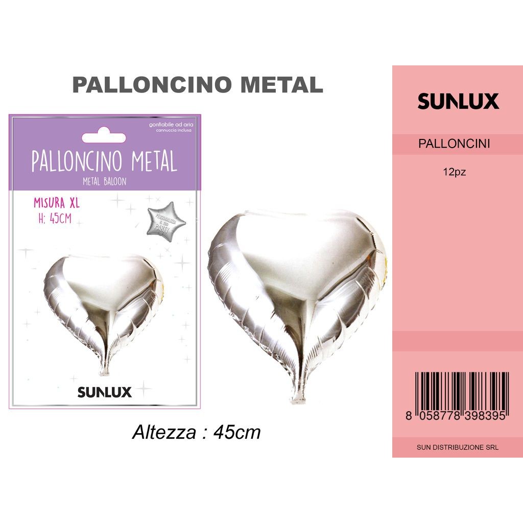 68656 8058778398395 7839839 palloncino mylar cuore argento 45cm/pz