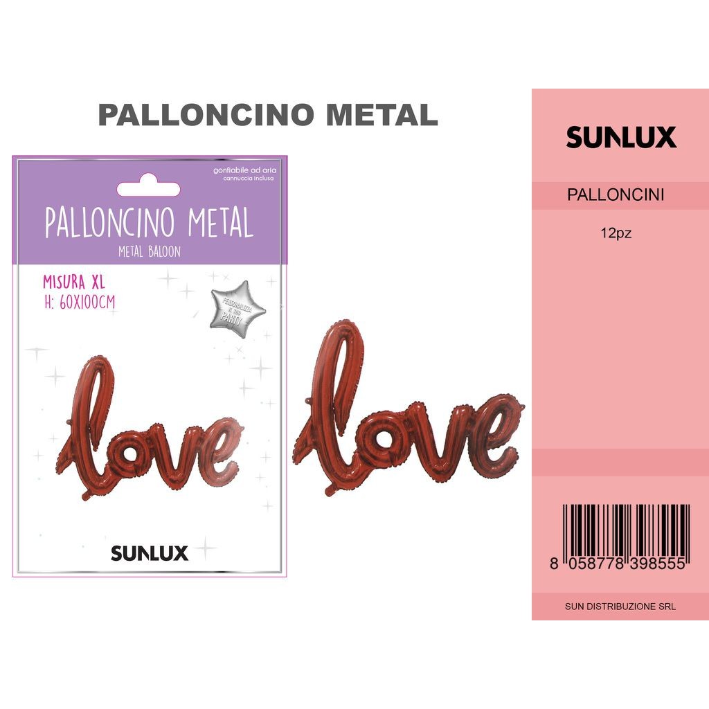 68663 8058778398555 7839855 palloncino mylar 60x100cm love/pz da 6aa