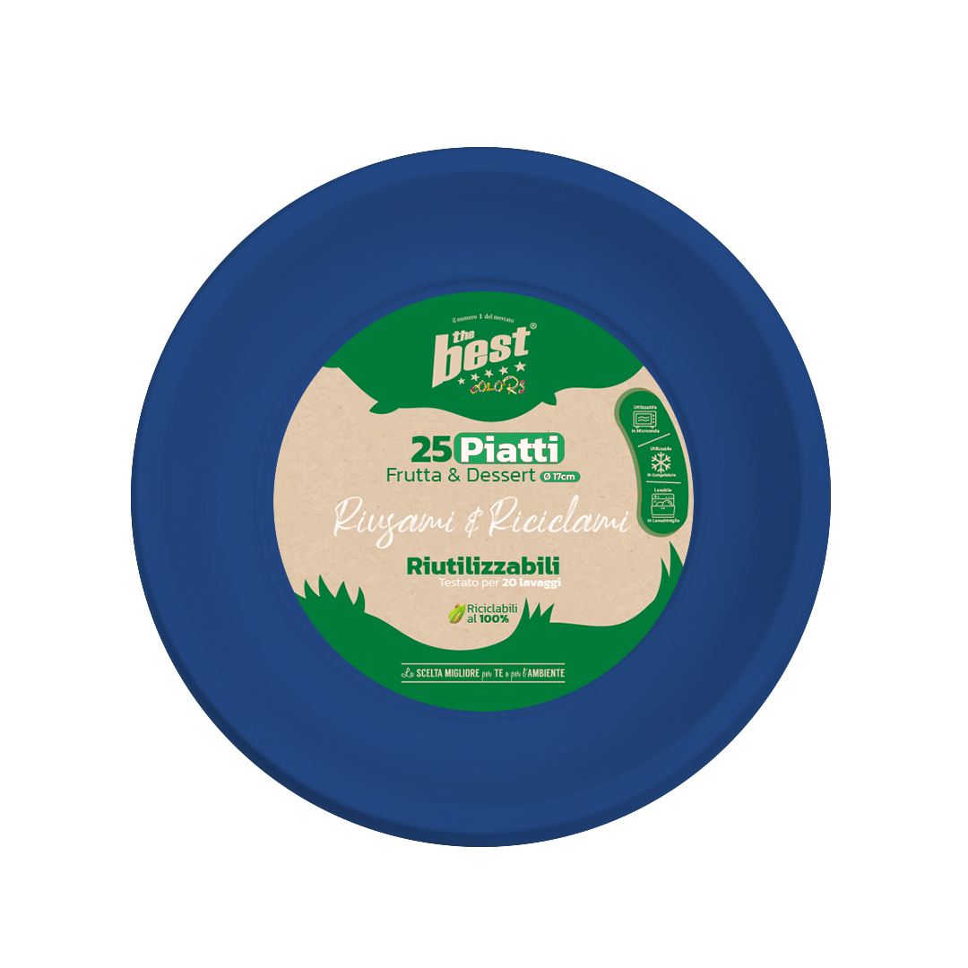 69147 8053670581142 207826 VISCIO coord. blu piatti riciclabili dessert 25pz ø17cm