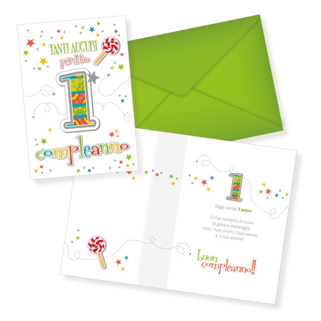 69248 8051577036888 30-003 biglietto augurale cartolina tanti auguri per il tuo 1 compleanno