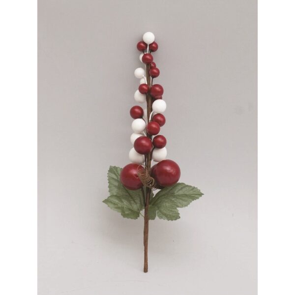 69457 8019959471122 AP-47112 addobbo fiore natalizio rametto 15cm bacche rosse/bianche