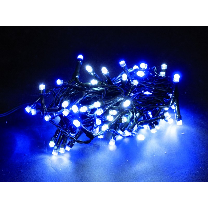 69479 8019959422377 EL-73843UB ►catena led 25m 500 luci di natale bianco freddo e blu da esterno con spina ip44 cavo 5m verde 8 giochi