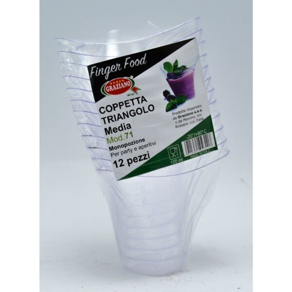 69504 8011684043117 MOD.71 finger food mod.71 coppetta triangolare media 12pz 100ml ø7,5 x h6cm