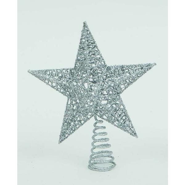 69550 8019959636941 PU-63694 PUNTALE PER ALBERO DI NATALE STELLA MET.CM.25 GLITTER ARGENTO