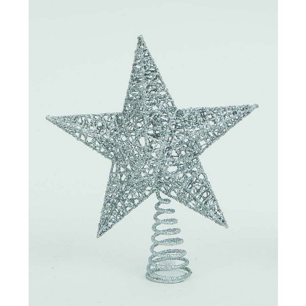 69550 8019959636941 PU-63694 puntale per albero di natale stella met.cm.25 glitter argento
