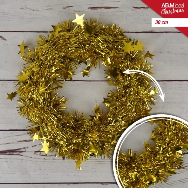 69614 8055711609136 HX977653 decoro natalizio per porta plastica ghirlanda rotonda ø30cm con stelline oro