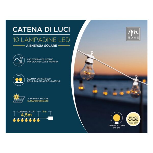 69616 8034052738118 38118 MERCURY CATENA LUCI LED ENERGIA SOLARE 10 LAMPADINE CON GIOCHI 10M LUCE NATURALE