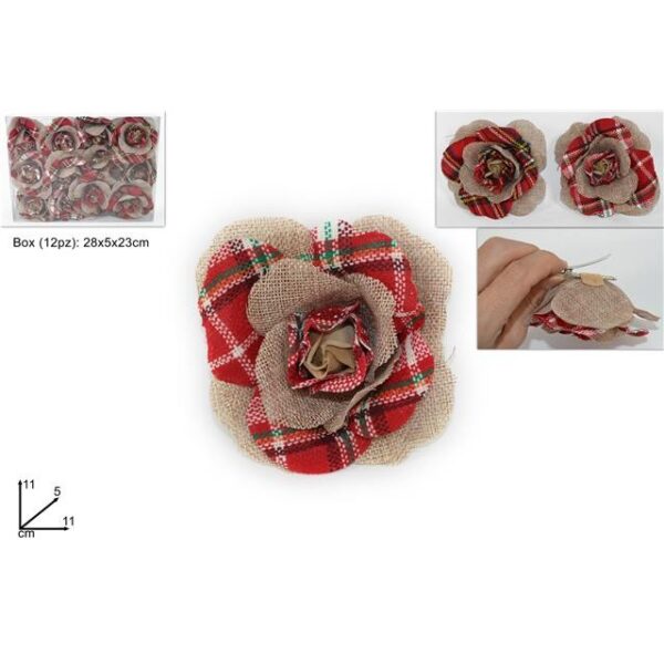 69662 8033113629495 CM000648 addobbo fiore natalizio pinzone rosa juta c/fantasia scozzese 2ass art. d