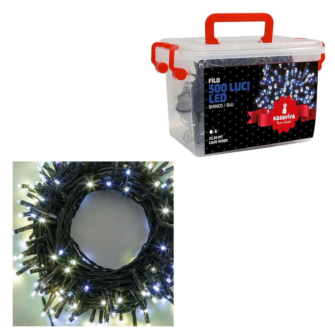 69679 8034116418550 1641855 SAIS catena led 22,5m 500 luci di natale bianco/blu outdoor&indoor con spina ip44 cavo 4m verde 8 giochi
