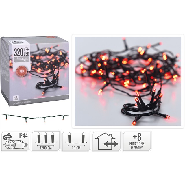69779 8719202259834 AX8406550 catena led ax84 32m 320 luci di natale rosso outdoor&indoor con spina ip44 cavo 5m verde 8 giochi