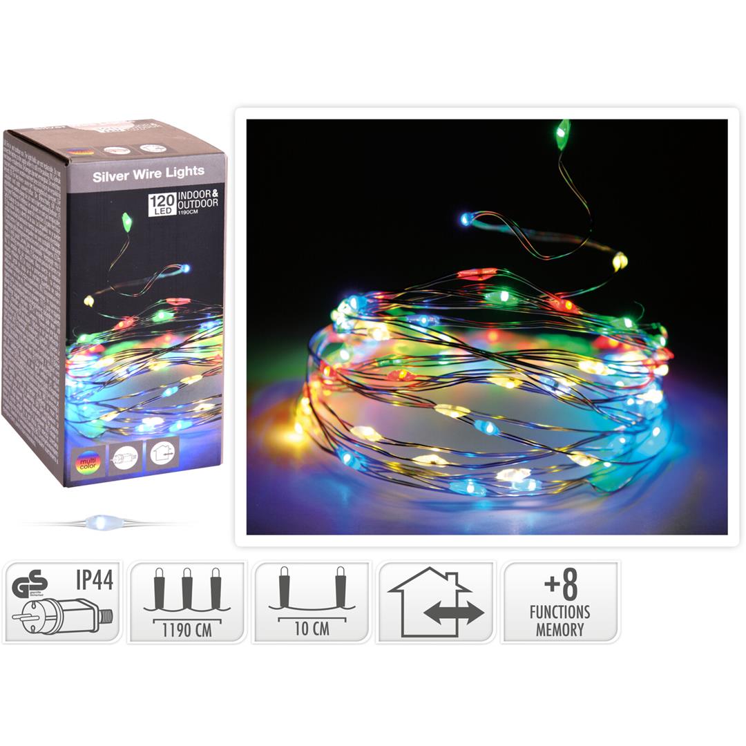 69803 8719987725562 AX8716210 filo micro led da esterno 1190cm multicolor 120 luci di natale &spina ip44 cavo 3m argento
