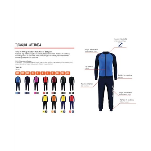 0 9290000007531 TR-034 abbigliamento unisex tuta sportiva givova cuba effetto triacetato