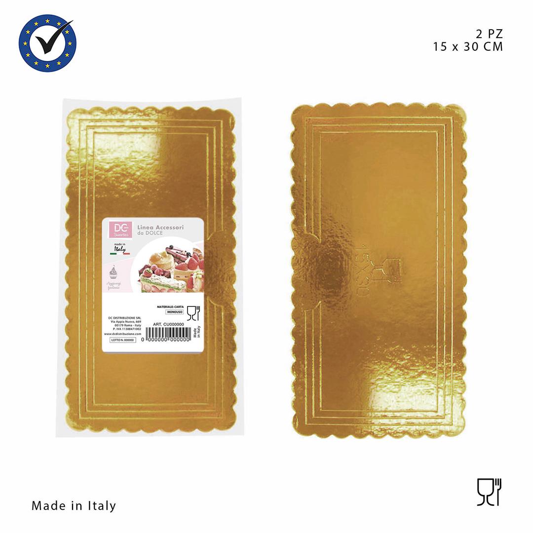 70116 8055769922850 0214806 VASSOIO SOTTOTORTA RETTANG. ORO 15X30CM 2PZ