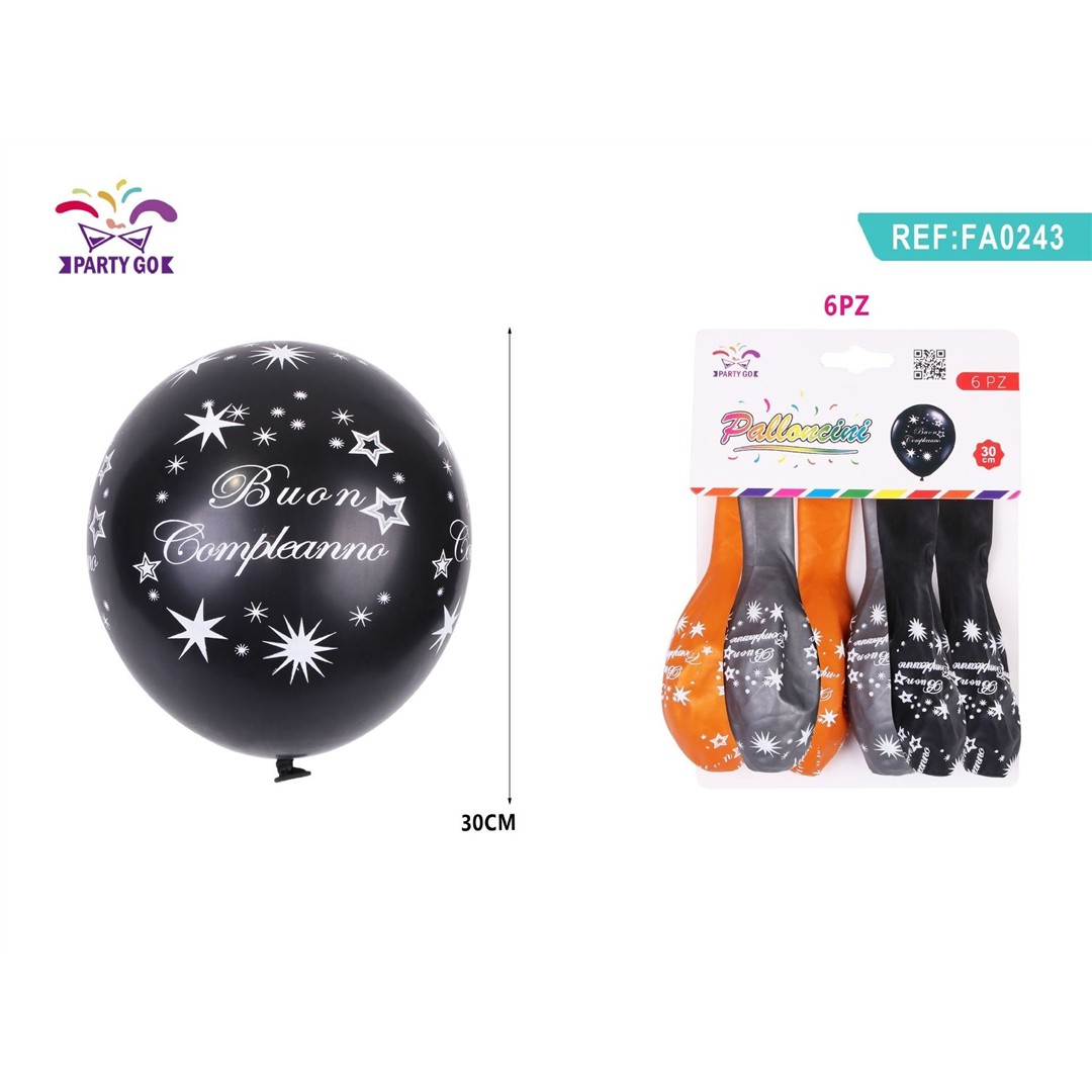 70381 8058617588437 FA0243 palloncini buon compleanno stella 3colori 30cm 6pz