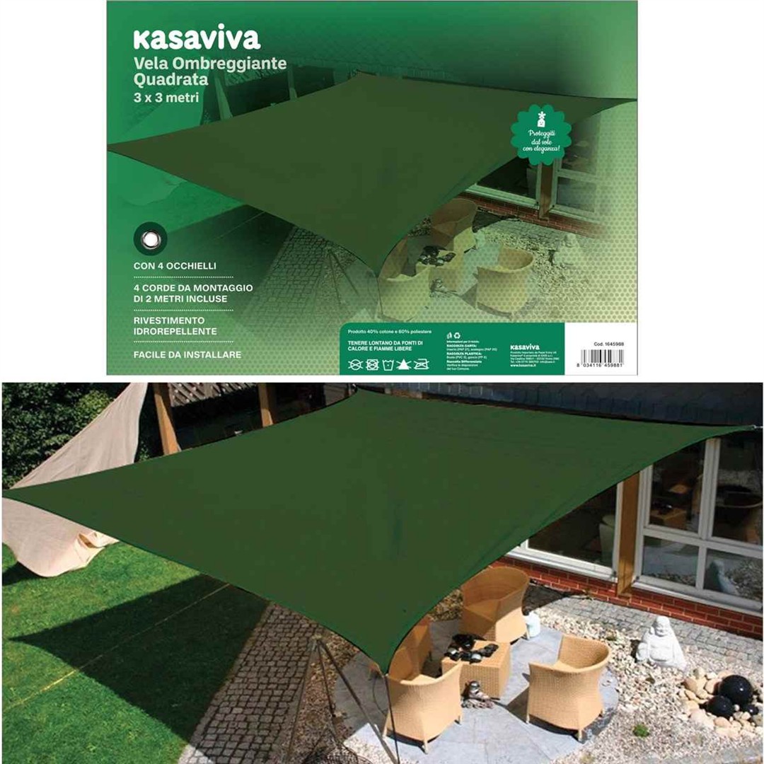 70781 8034116459881 1645988 SAIS vela ombreggiante quadrata 3x3m idrorepellente verde